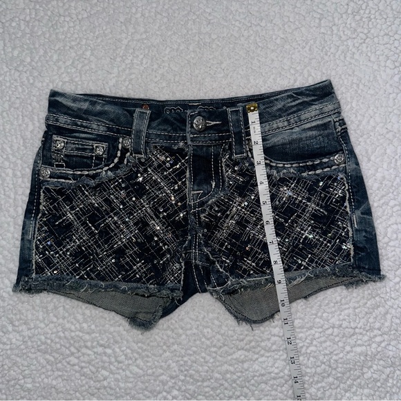 MISS ME signature low rise jean shorts cutoff denim embellished distressed 26 - Picture 14 of 15